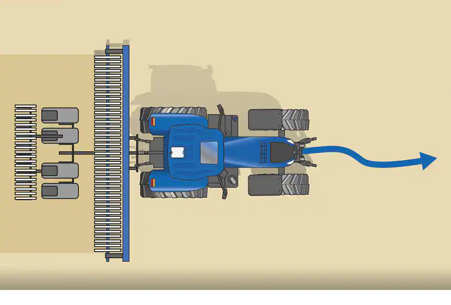 trueguide grafik new holland traktor von oben mit pfeil der spurenführung darstellt